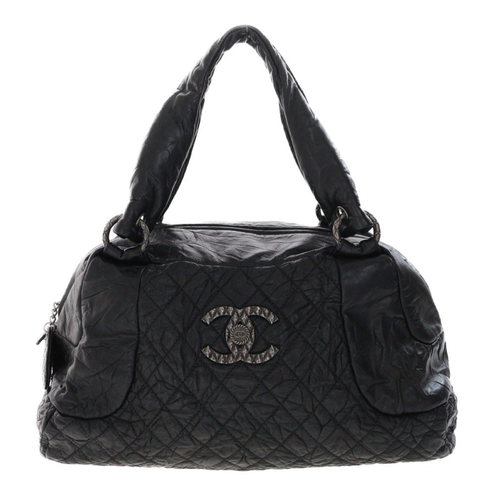 CHANEL SAC HOBO Boston bag Coco mark Quilting Wrinkle processing Black